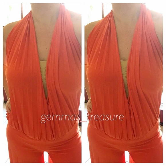 || Raw Hem Halter Orange Romper - Picture 2 of 2