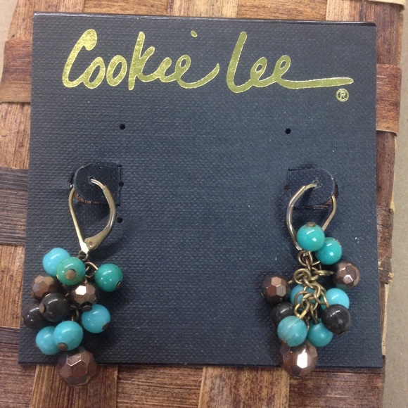Cookie Lee brown & teal dangle earrings