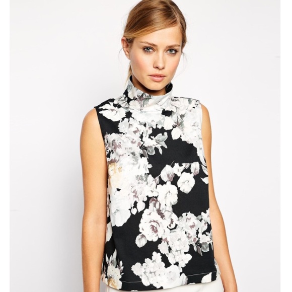 Sleeveless high neck mono floral print too