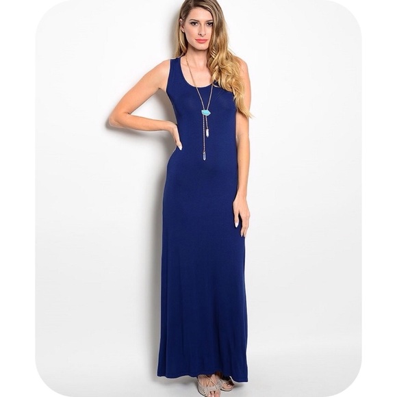 NWT NAVY BLUE MAXI DRESS W/BACK CORSET LACING - Picture 3 of 3