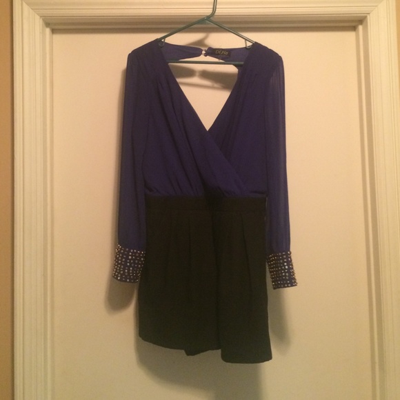 Blue and black dressy romper