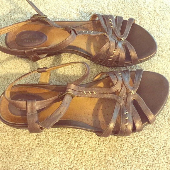 BUNDLED Clarks Brown Leather Sandals Sennett - Picture 1 of 4