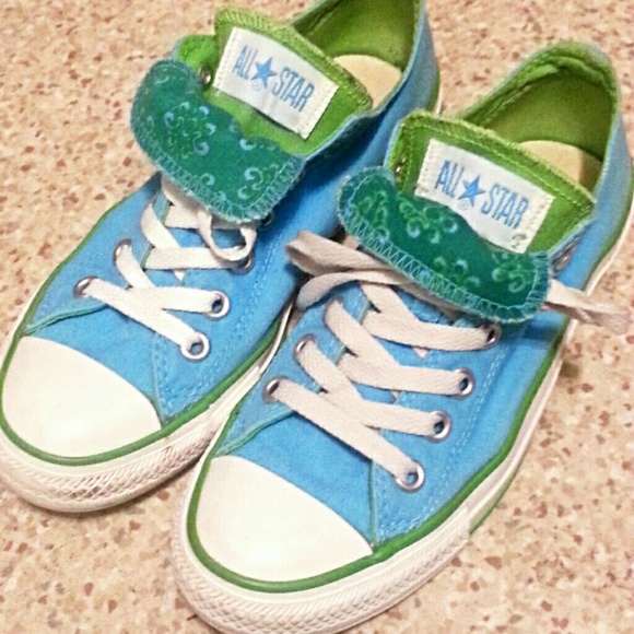 Teal and green double tongue converse