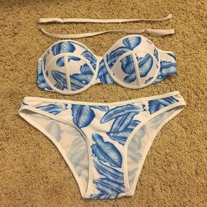 White and blue floral swimsuit