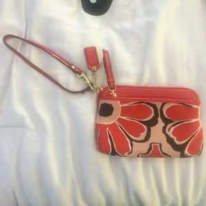 Never Used Orange Pattern Coach Wristlet