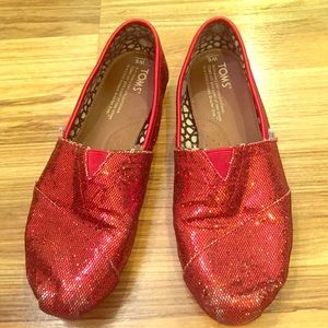 TOMS Classic Red Glitter Slip-On Shoe