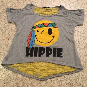 Cute hippie emoticon shirt.