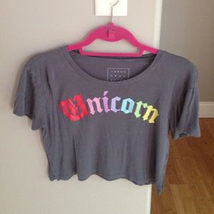 Grey unicorn crop top from pac sun