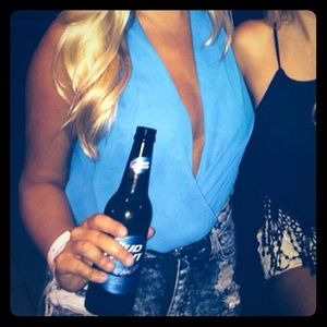 Sexy blue deep v halter top