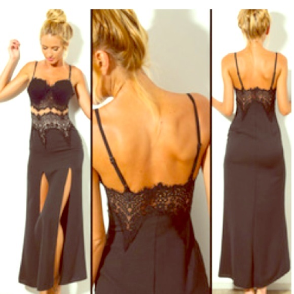 Black Lace Slit Dress