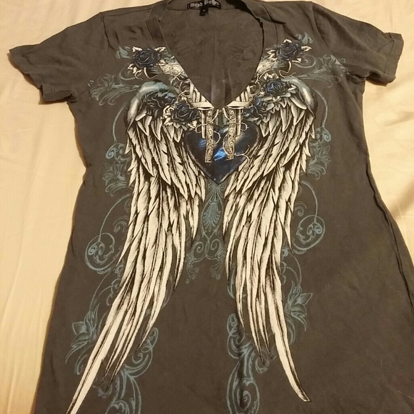 Gray Angel Wing/Guns/Roses Tee