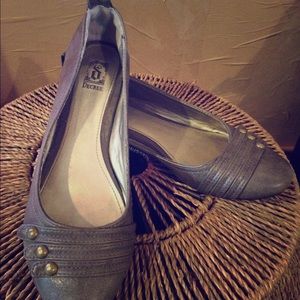 Charcoal grey studded flats