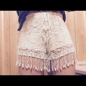 NwT Crochet shorts with fringe ends