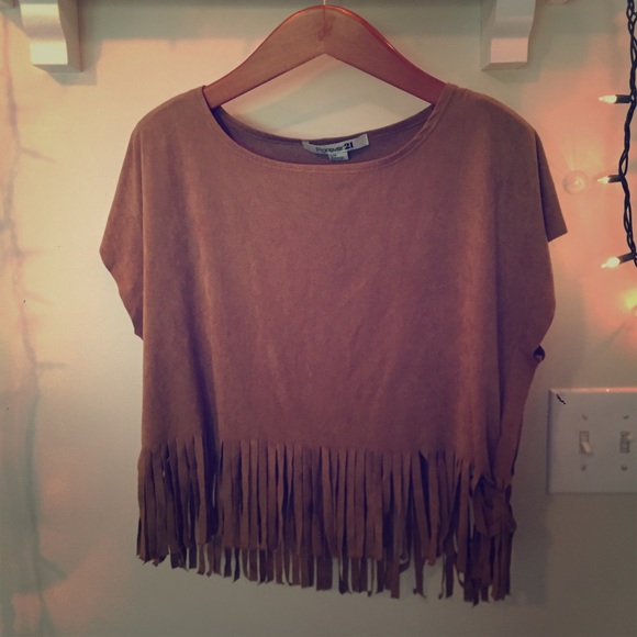 Brown suede fringe top