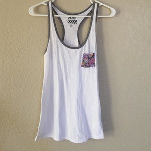 Vans Brand white tank with floral pocket
