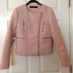Zara light pink leather moto jacket