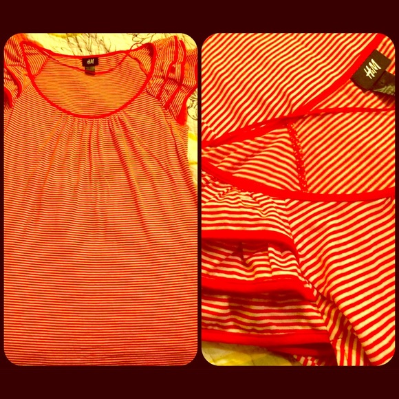 H&M striped ruffle tank tee top shirt tunic M