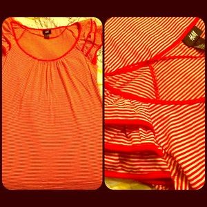 H&M striped ruffle tank tee top shirt tunic M