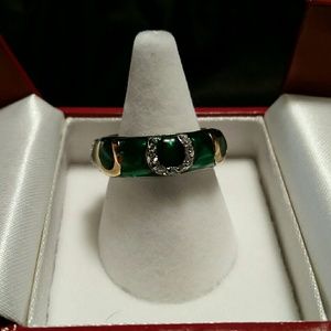 Green Enamel Horse shoe ring