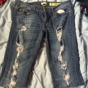 Ripped skinny jeans.