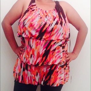 Bright + Colorful Tiered Flowy Top with Bow Detail