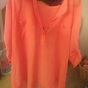 Coral sheer button shirt