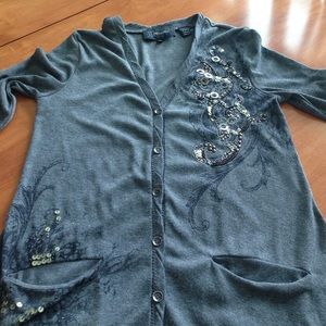 Gray sequin pattern button down cardigan