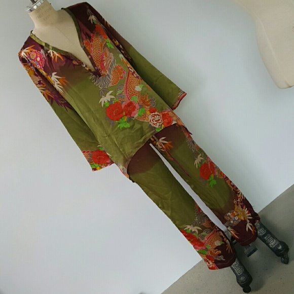 Beautiful silk printed matching pajama set