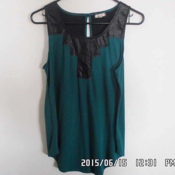 Teal top with faux leather accent