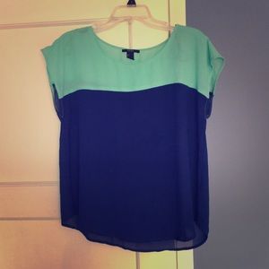 Forever 21 Blue and Green Sheer Top