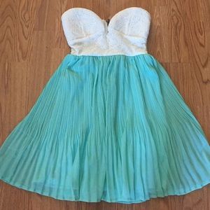 White and Mint Lace and Chiffon Mini Dress