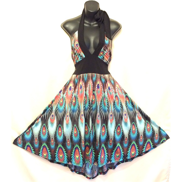 Mini Chiffon Dresses with Halter Neck Peacock Plus Size main image 1