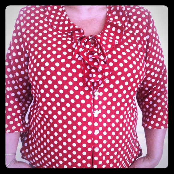 Red/white polka dot blouse
