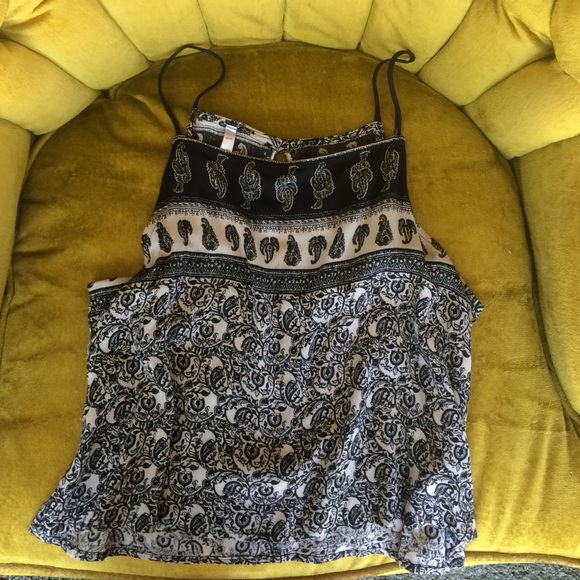 Black and white halter crop top