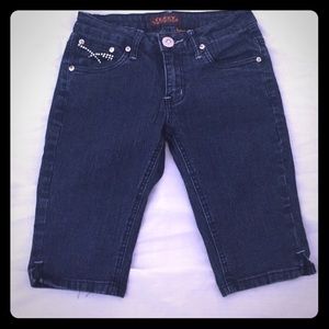 Dark blue bedazzled Bermuda length shorts