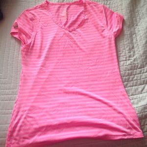 pink stripped workout tee