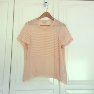 Madewell Sheer Pintuck Tee in Blush size Large