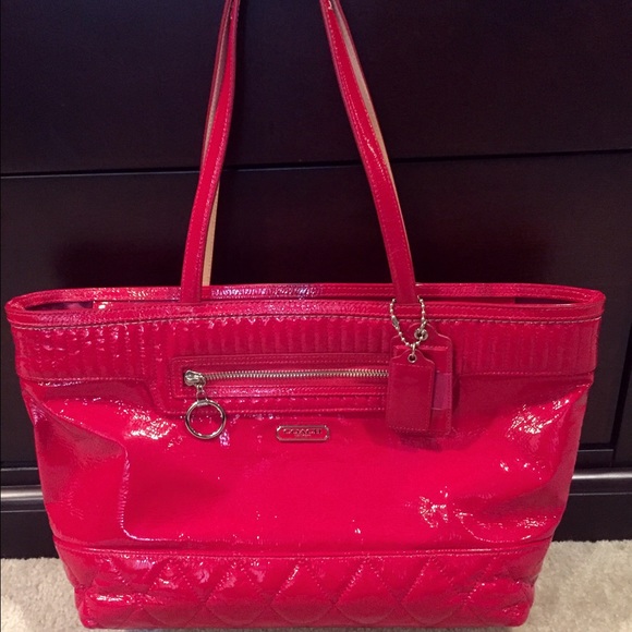 COACH Lipstick Red Patent Leather Carry-All Purse.