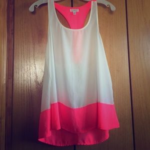 Neon pink and white flowy summer top