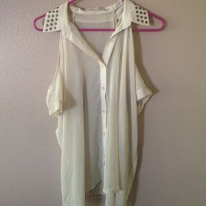 Shoulderless sheer top with studs on collar