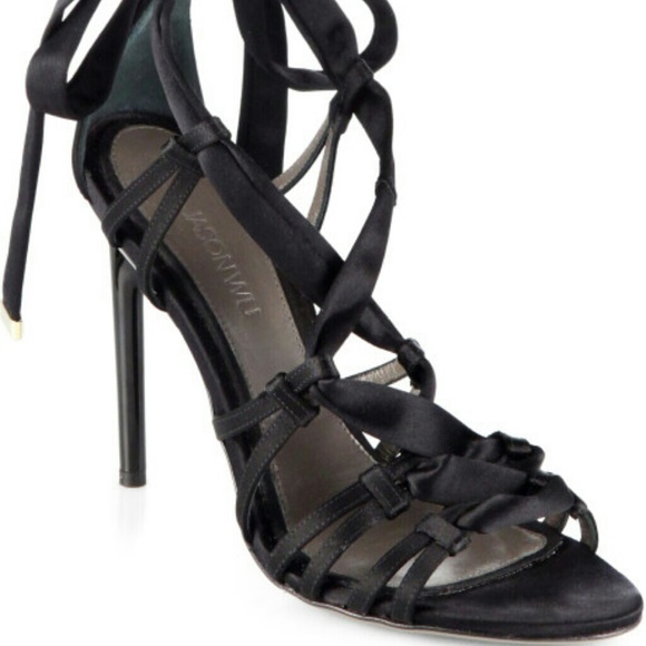 Jason Wu black satin lace up sandals