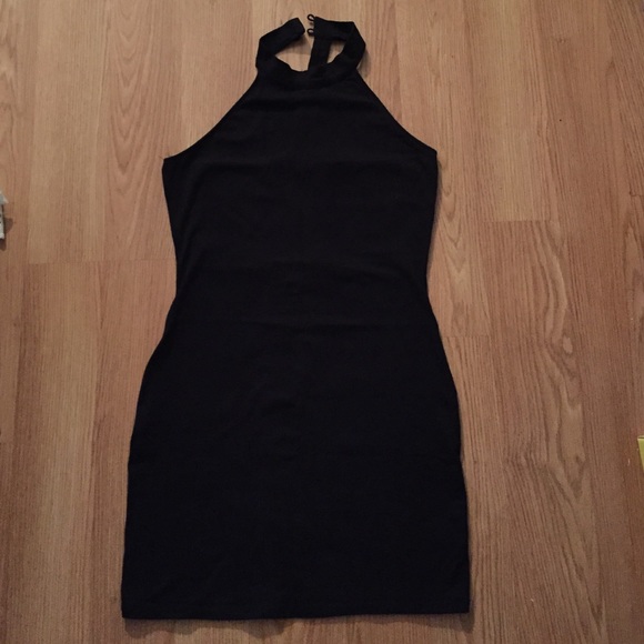 Black high neck body con dress