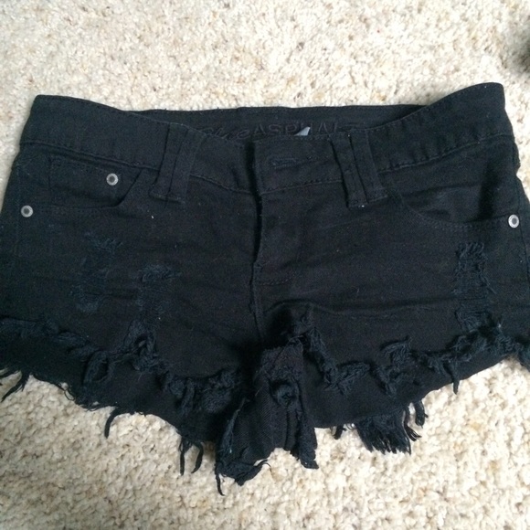 Black Denim Ripped Shorts