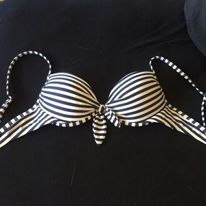 Navy blue and white striped push-up bikini top