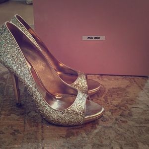 Miu Miu Glitter finish Gold Heels - size 40