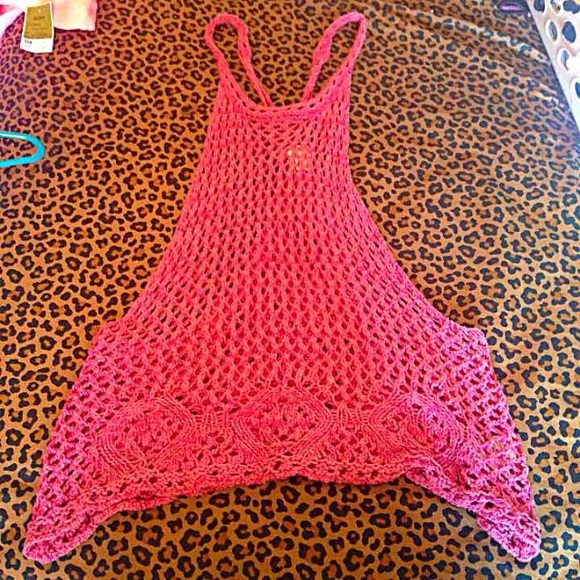 Pink / burgundy crotchet cover up/ top