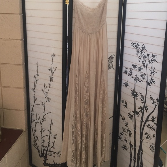 Long Beige Sun Dress w/ Flower Detailing