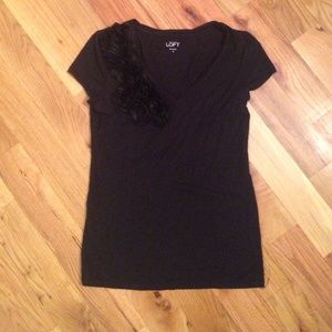 Loft black v neck tee with detail. Medium.