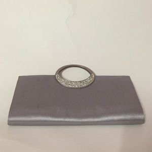 Silver satin clutch