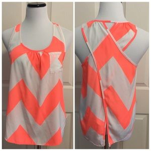 Bright coral and white top